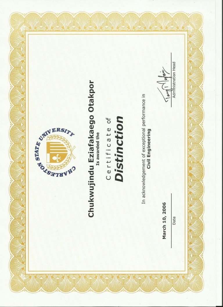 Certificate of Distinction | Charleston State universirty